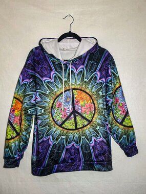 Tie Dye Hoodie Large Peace Trippy SOFT comfortable bright neon